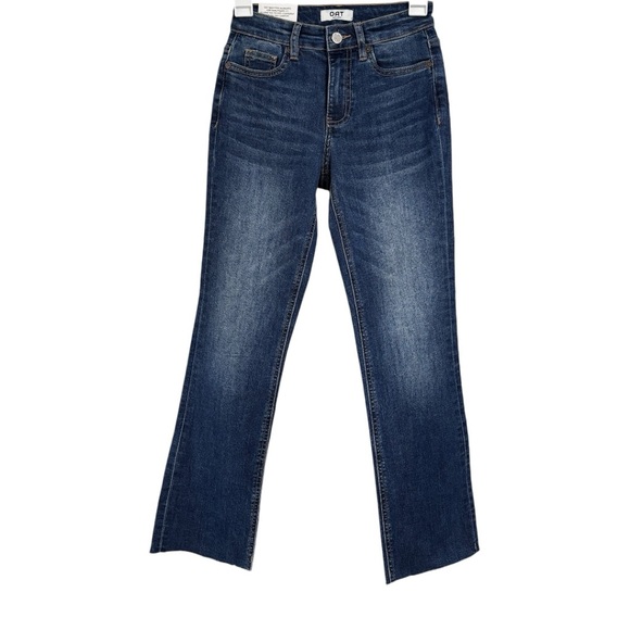 Oat New York Denim - Oat Mid Rise Mini Cropped Flare Blue Jeans Raw Hem NWT Women's Size 24 or 00